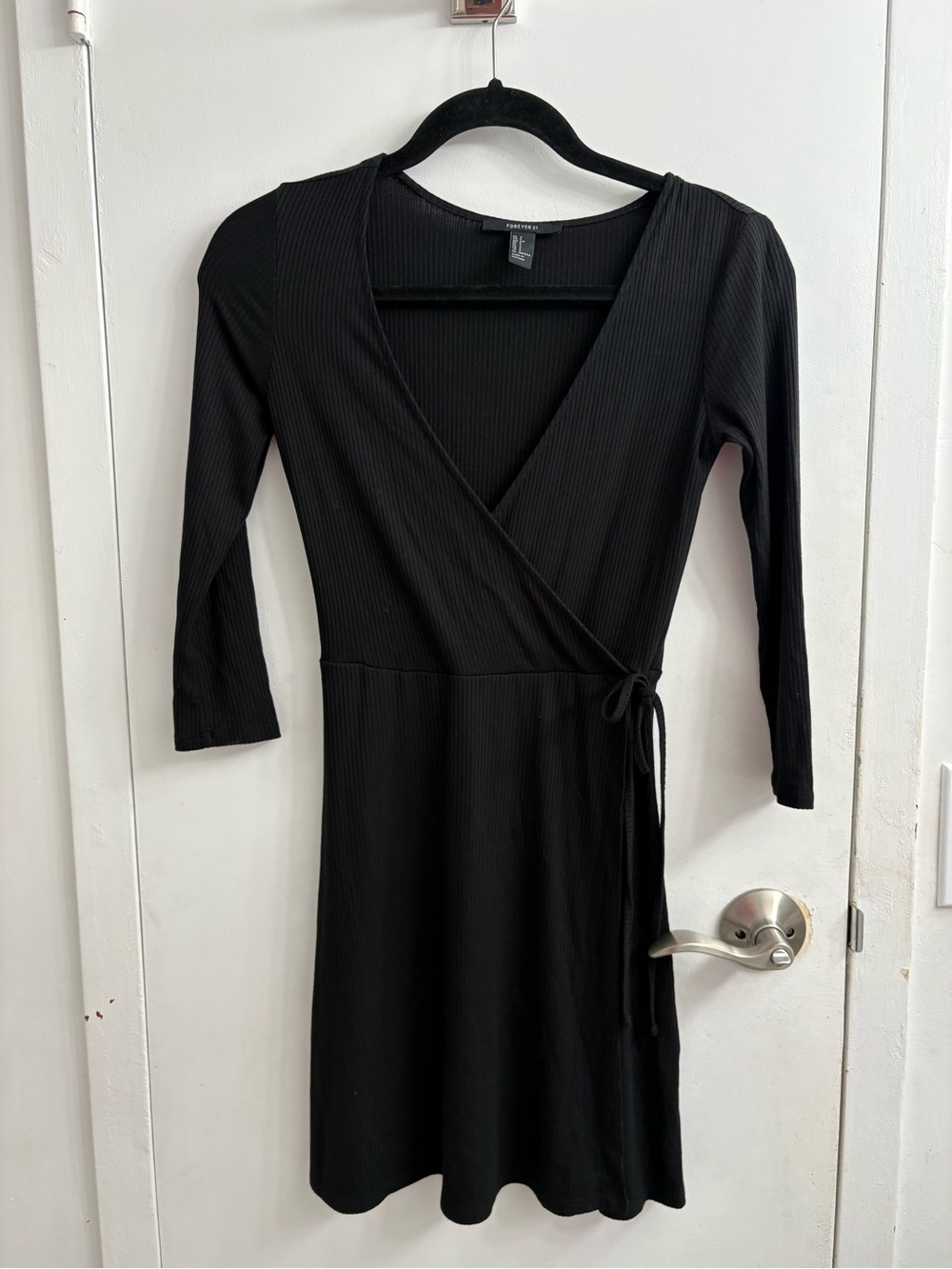 Forever 21 Black Ribbed Wrap Dress - Long Sleeve